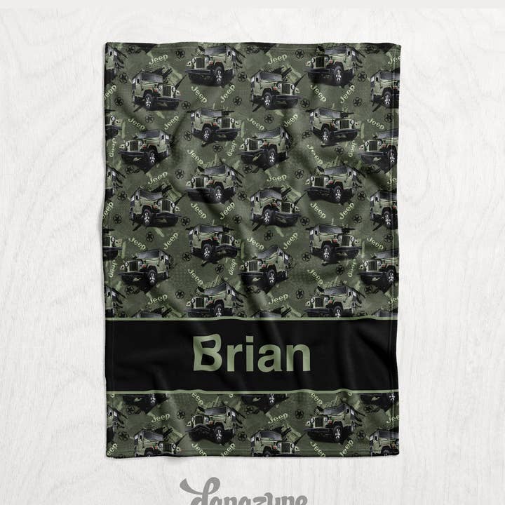 Personalized Army Green Jeep Minky Blanket by Danazyne