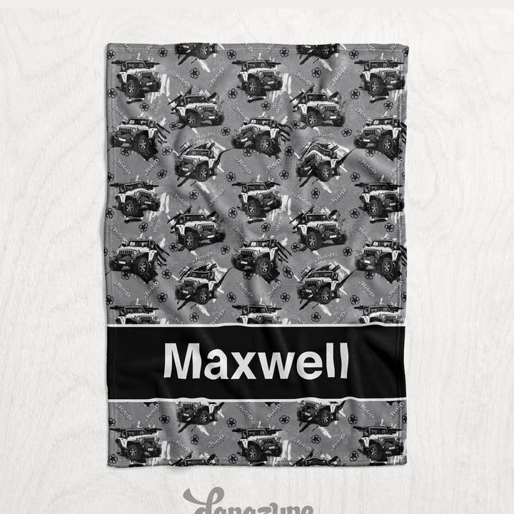 Personalized White Jeep Wrangler Minky Blanket by Danazyne