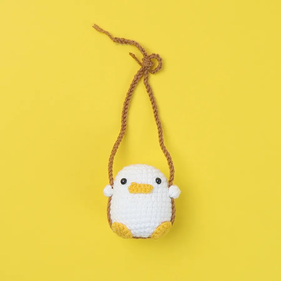 Handmade crochet white duck keepsake with yellow beak