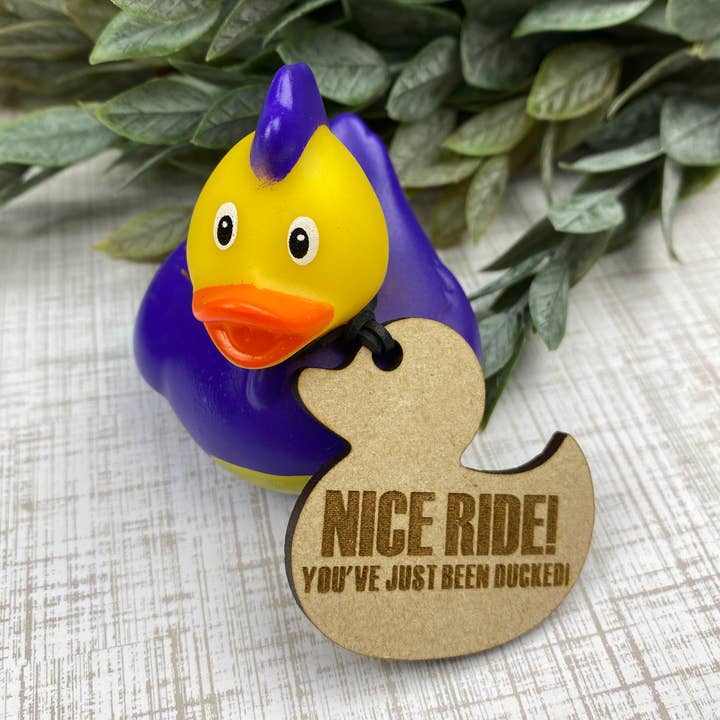 Ready-to-duck rubber duck with You've Just Been Ducked message tag